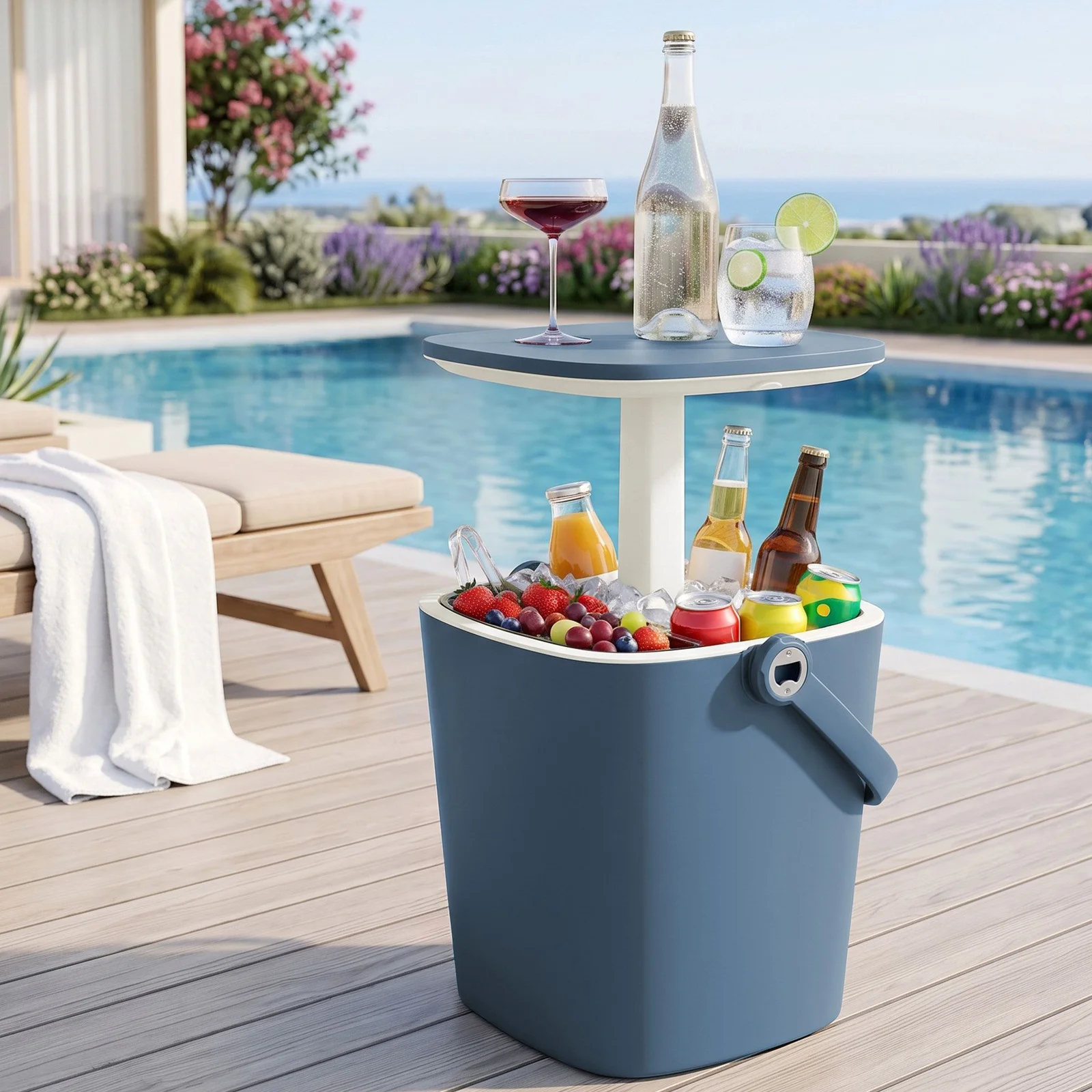  Gardeon 2-in-1 Outdoor Bar Table Portable Ice Bucket Cooler 15L Tong Blue
