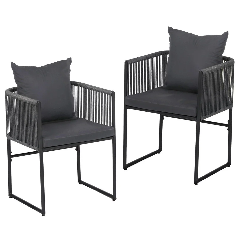 Gardeon 2PC Outdoor Dining Chairs Woven Rope Chair Patio Furniture Garden Steel