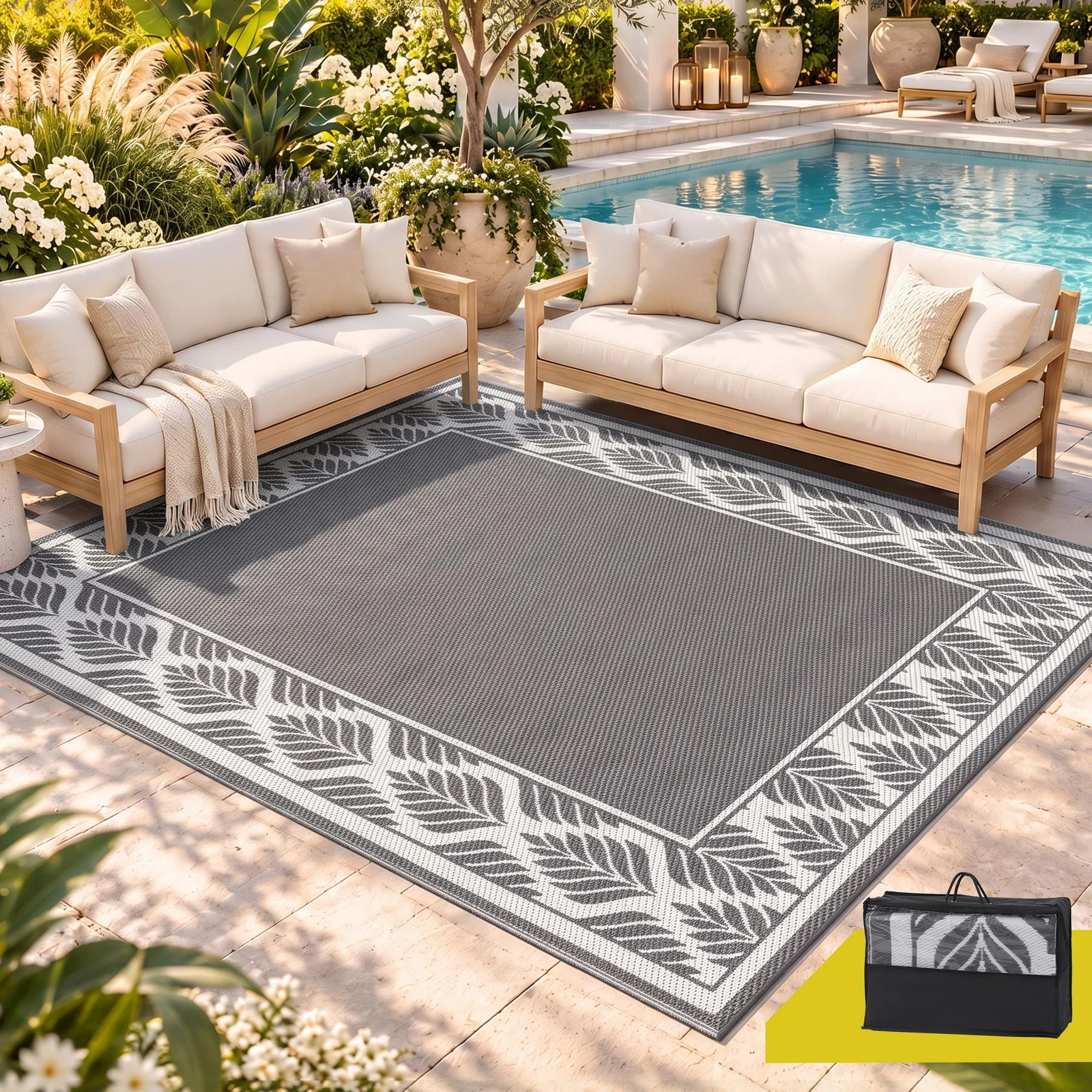 Gardeon Outdoor Rug 274x366cm Reversible Grey Polypropylene Mat