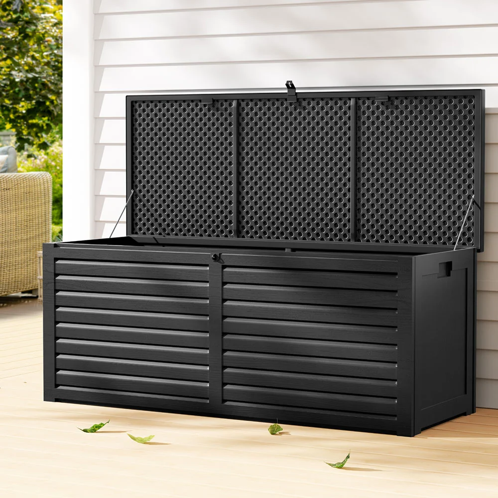 Gardeon Outdoor Storage Box 390L Container Lockable Garden Bench Shed Tools Toy All Black