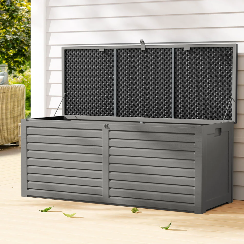 Gardeon Outdoor Storage Box 390L Container Lockable Garden Bench Tools Toy Shed Black