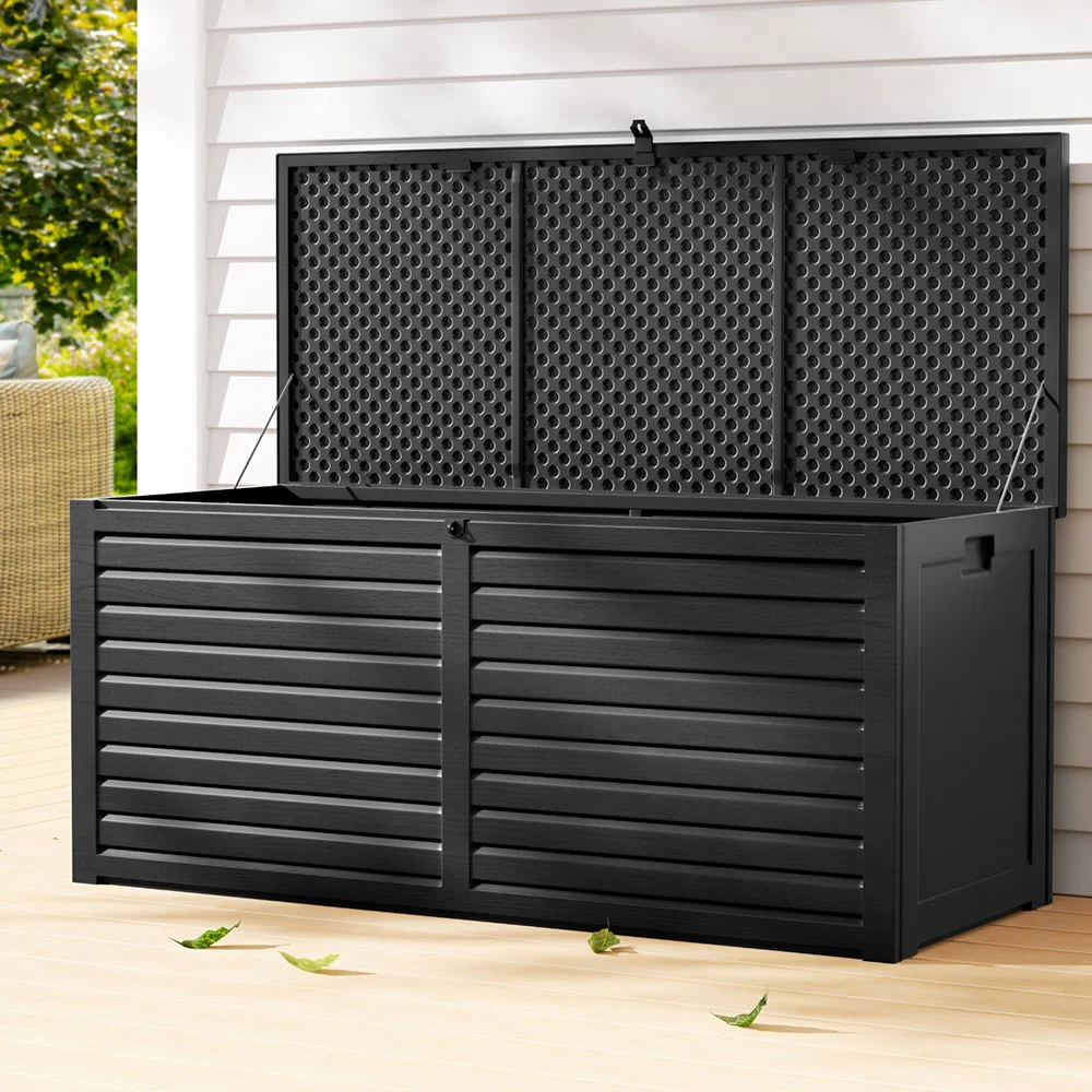 Gardeon Outdoor Storage Box 490L Container Lockable Garden Bench Shed Tools Toy All Black
