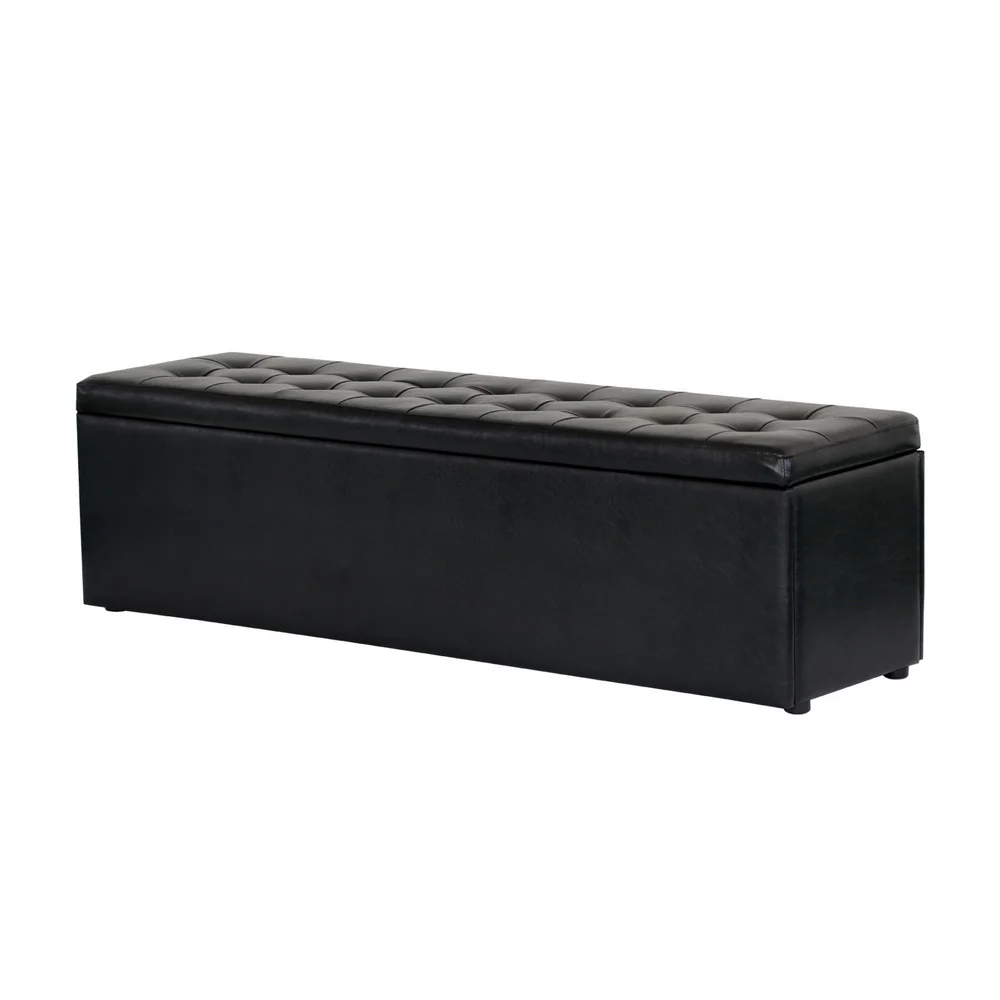Artiss Storage Ottoman Blanket Box 140cm Leather Black