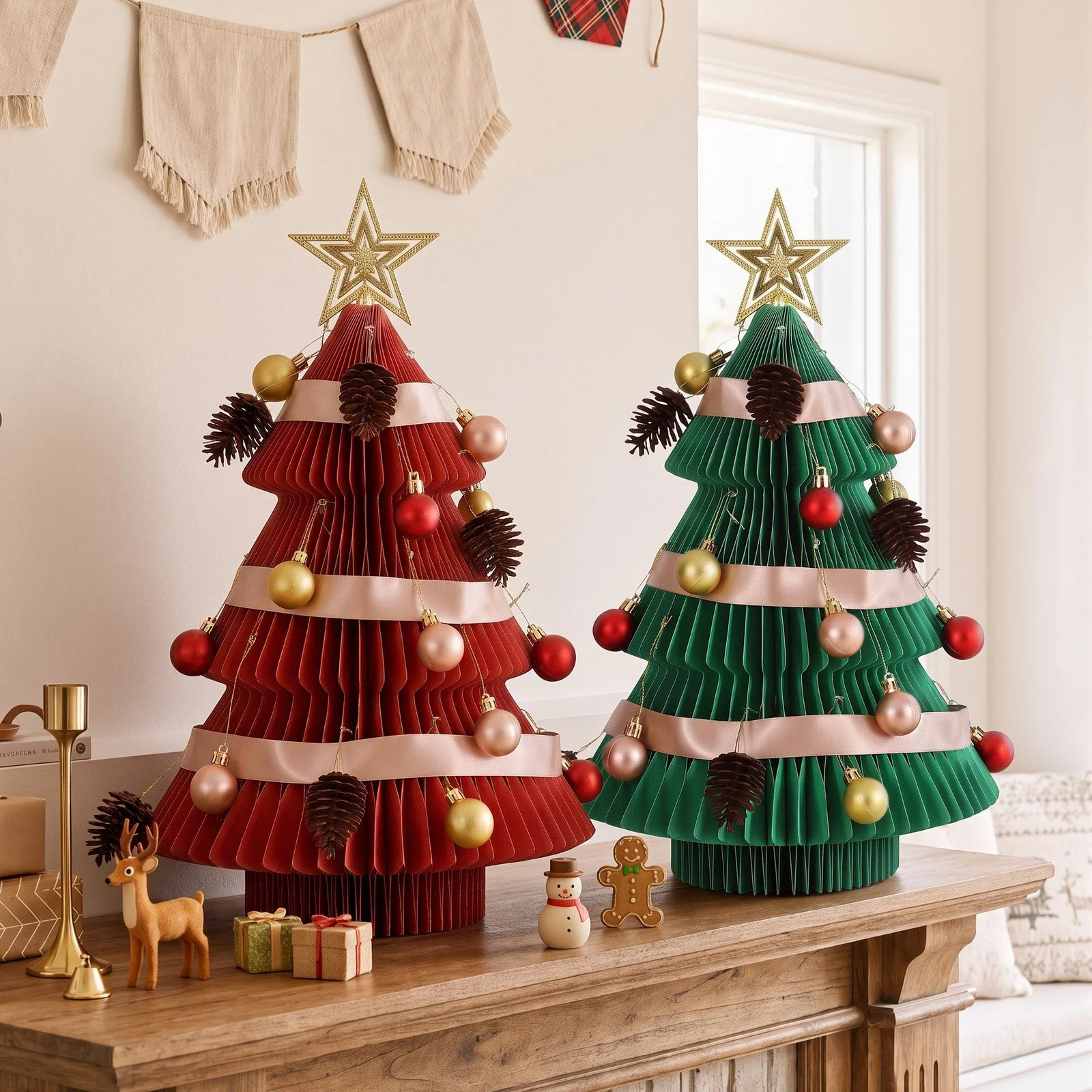 Jingle Jollys 2X Folding Christmas Tree 47CM Xmas Table Decorations Red&Green