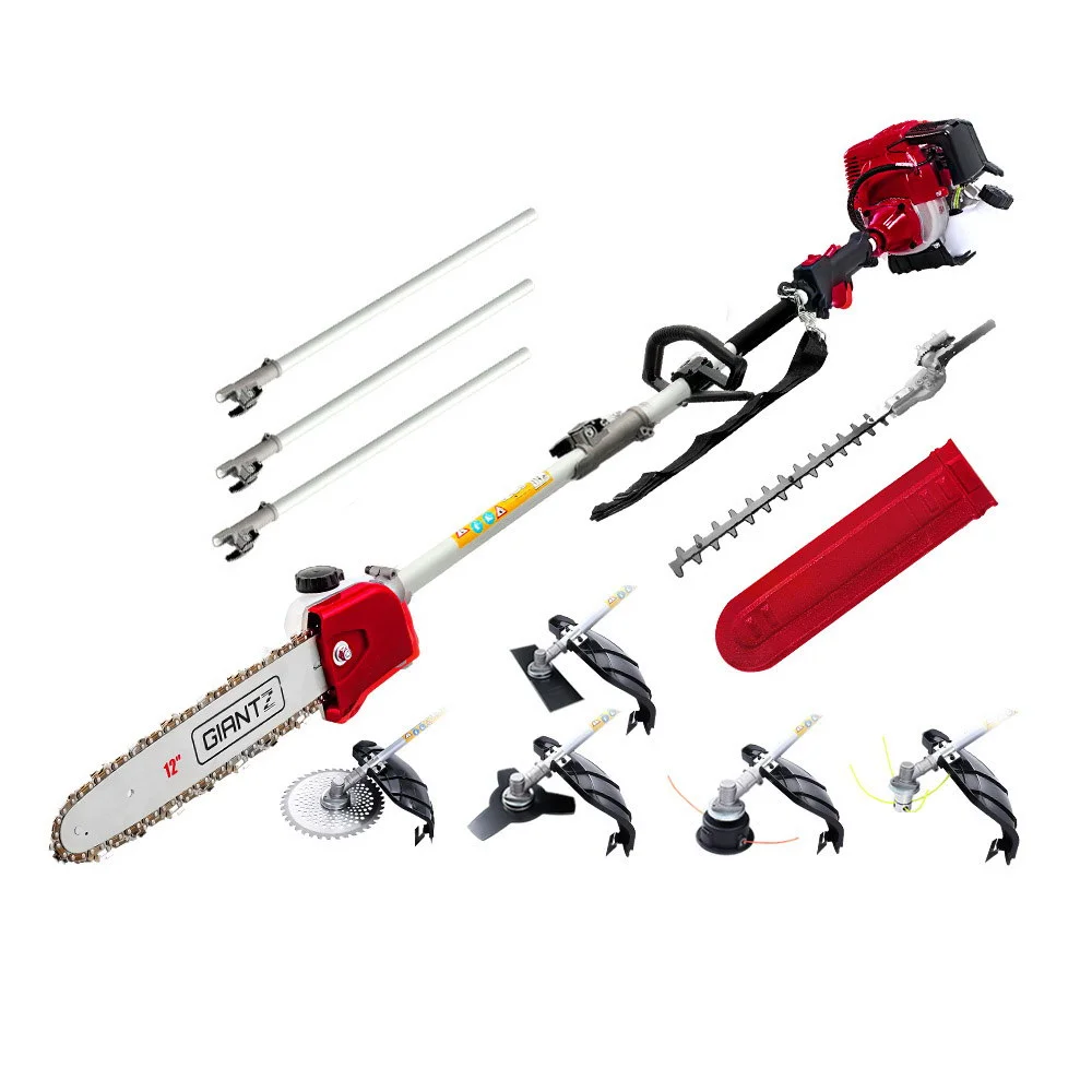 Giantz 4 Stroke Pole Chainsaw Petrol Hedge Trimmer Tree Pruner 12'' 7 In 1