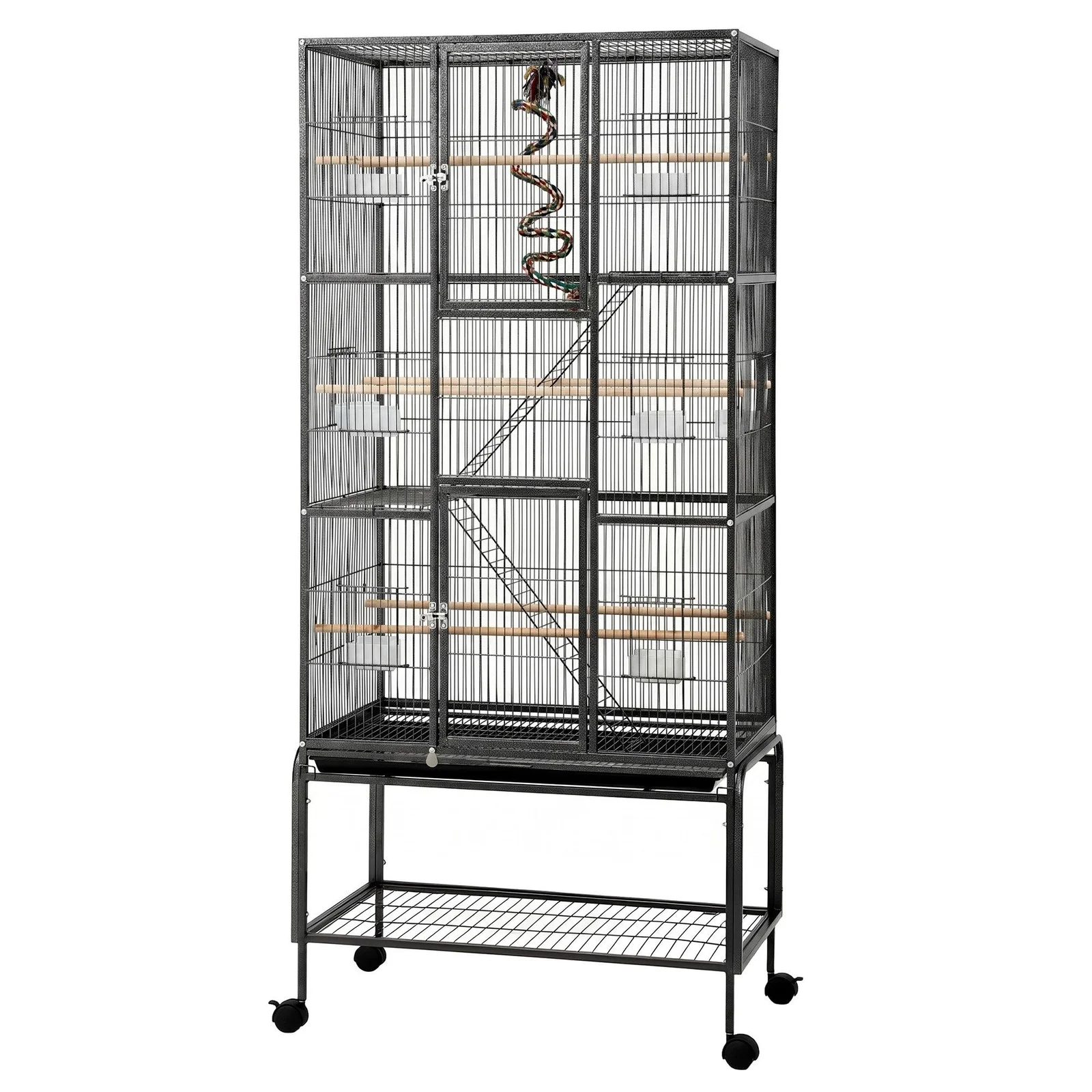 i.Pet 176cm 3-Tier Large Bird Cage Aviary with Ladder Parrot Budgie Wheels Black