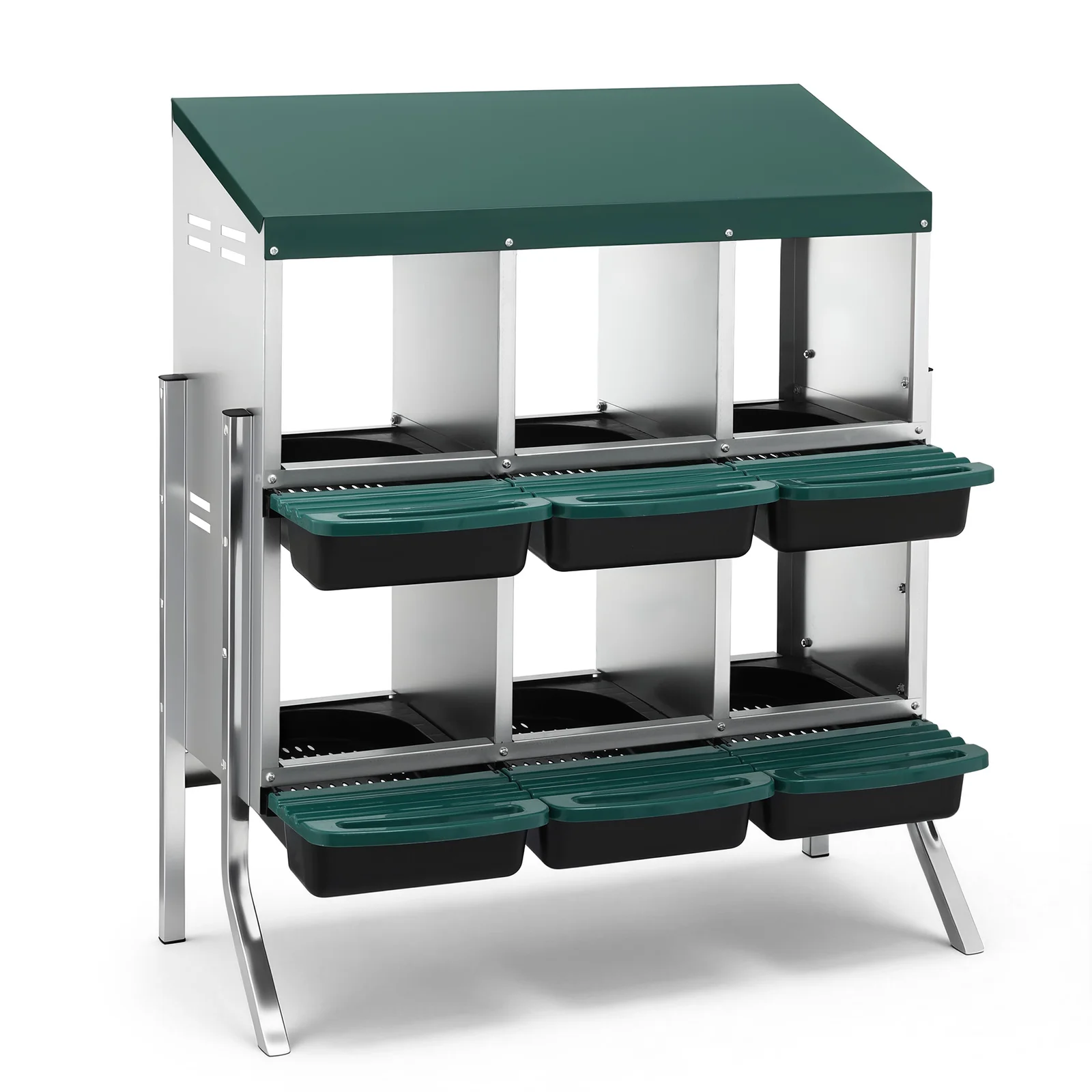 i.Pet Chicken Nesting Box Roll Away Metal Nesting Box Wall Mounted 6 Holes Green