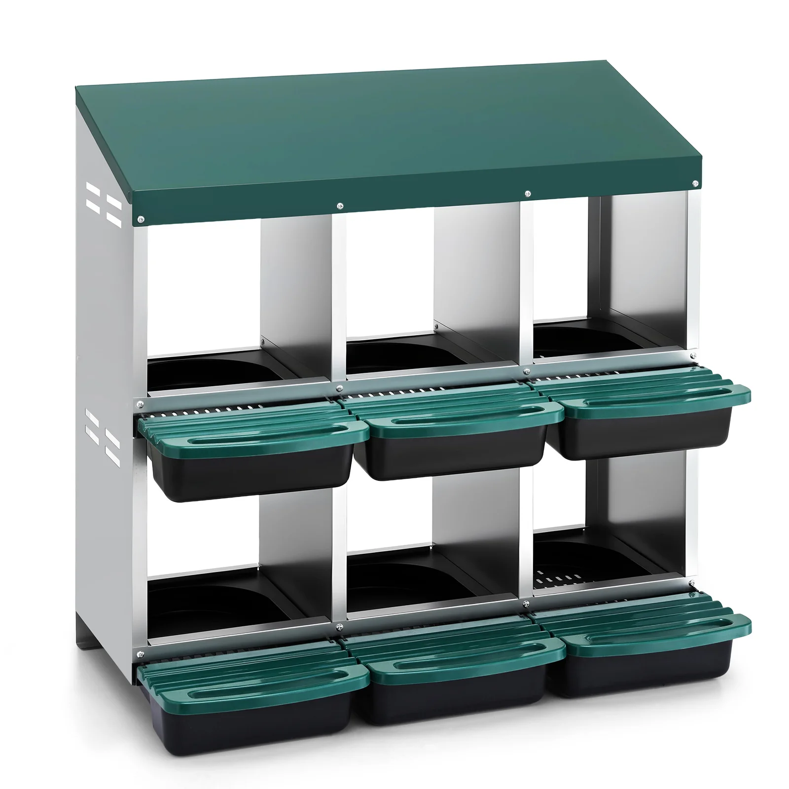 i.Pet Chicken Nesting Box Roll Away Metal Nesting Box Wall Mounted 6 Holes Green