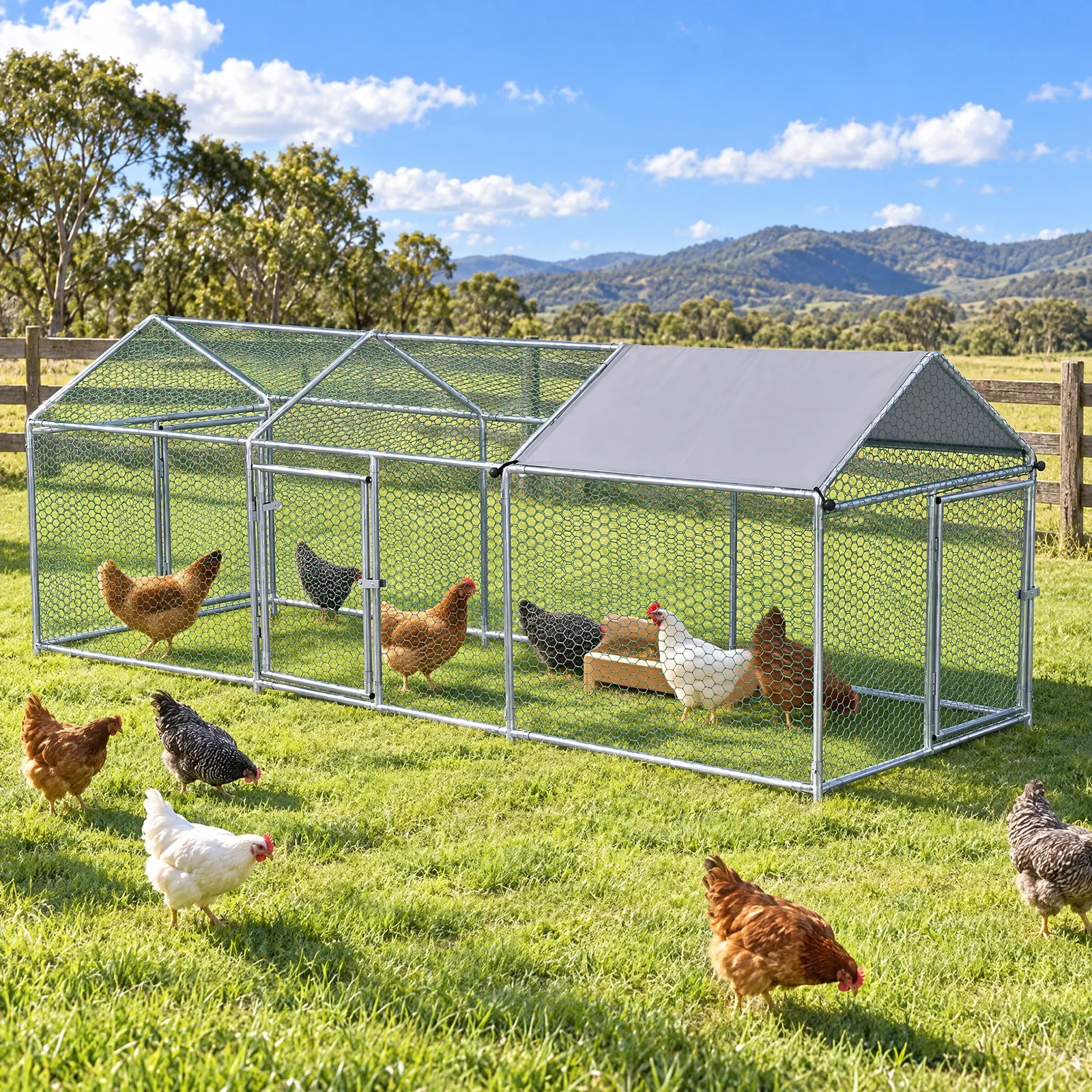 i.Pet Walk-In Chicken Coop Rabbit Hutch 2.8x1x1m Galvanised Steel