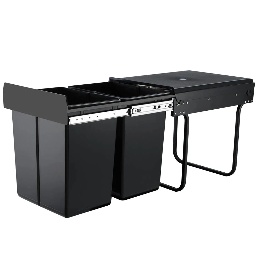 Cefito Pull Out Bin Kitchen Double Basket 2X20L Black