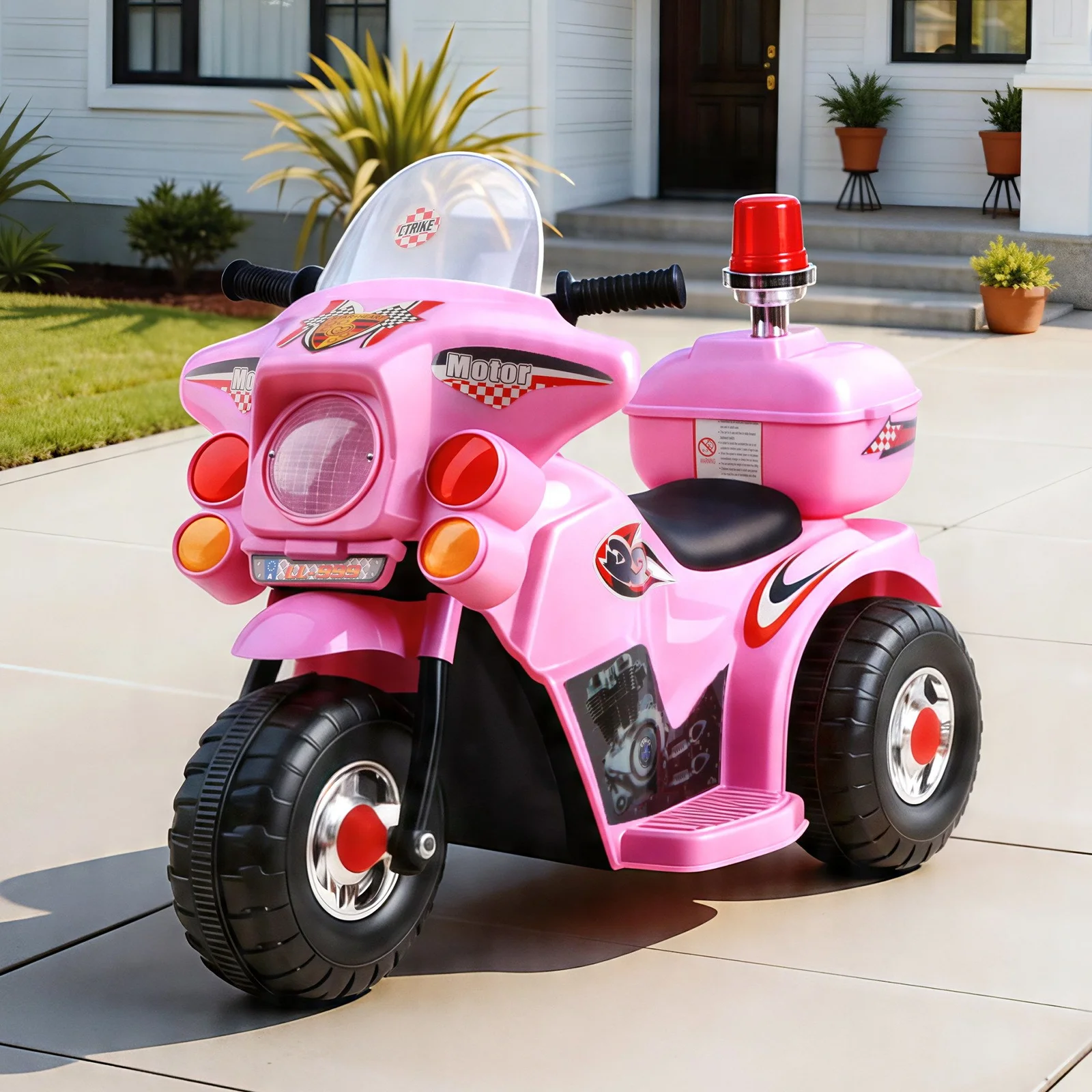 Rigo Kids Electric Ride On Police Motorcycle Motorbike 6V Battery Pink