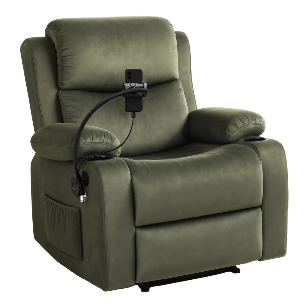 Artiss Recliner Chair Heated Massage Chair with Phone Holder Velvet