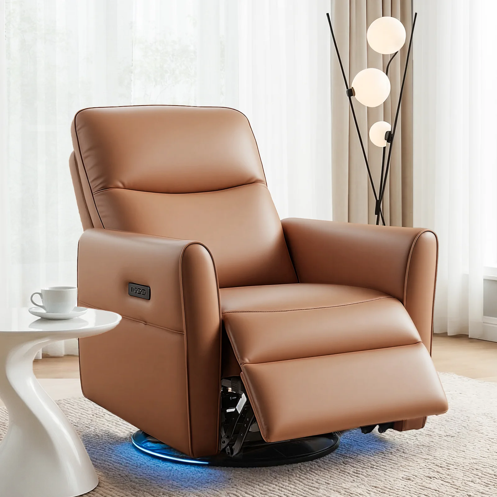Artiss Swivel Recliner Chair Leather Rocking Reclining Sofa​ with Charging Ports LED Brown