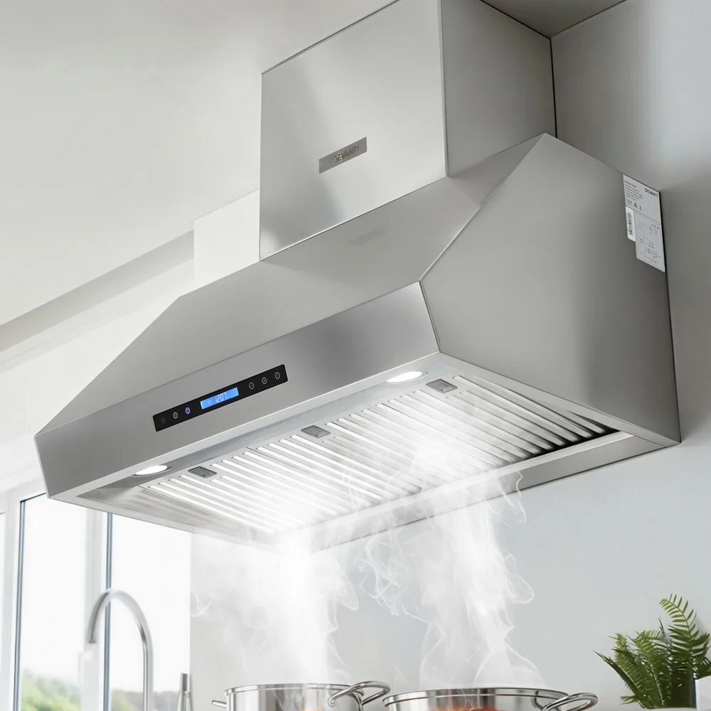 Devanti 900mm Range Hood 3-Speed Fan LED Display Remote Control