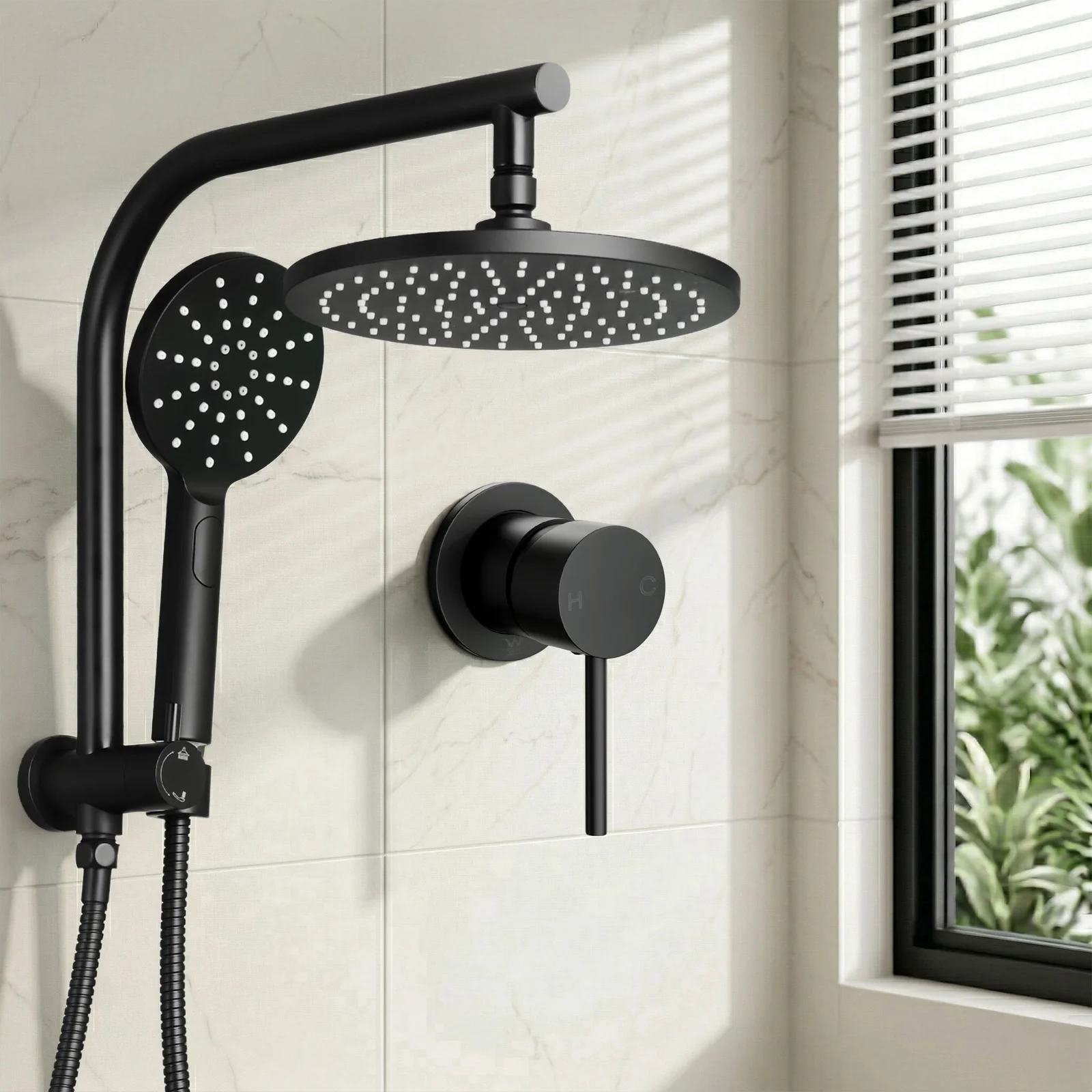 Cefito 9'' Rain Shower Head Set Handheld Round High Pressure Mixer Tap Chrome