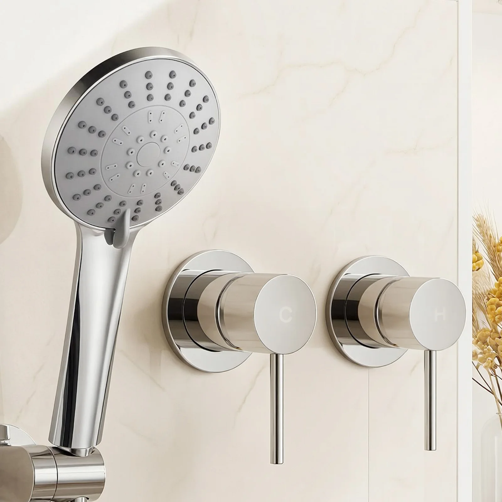 Cefito 4.5" Handheld Shower Head Round with Wall Twin Swivel Bathroom Tap Silver
