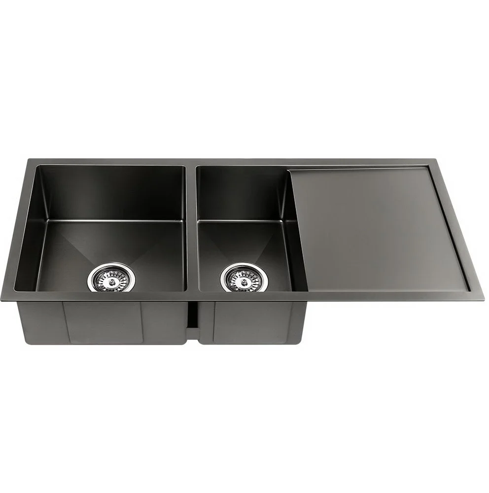 Cefito Kitchen Sink 100X45CM Stainless Steel Basin Double Bowl Nano Black