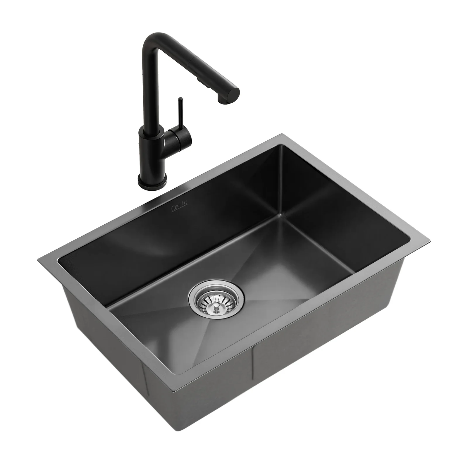 Cefito Stainless Steel Sink 30x45CM With Pull Out Mixer Tap Kitchen Basin Single Bowl Black
