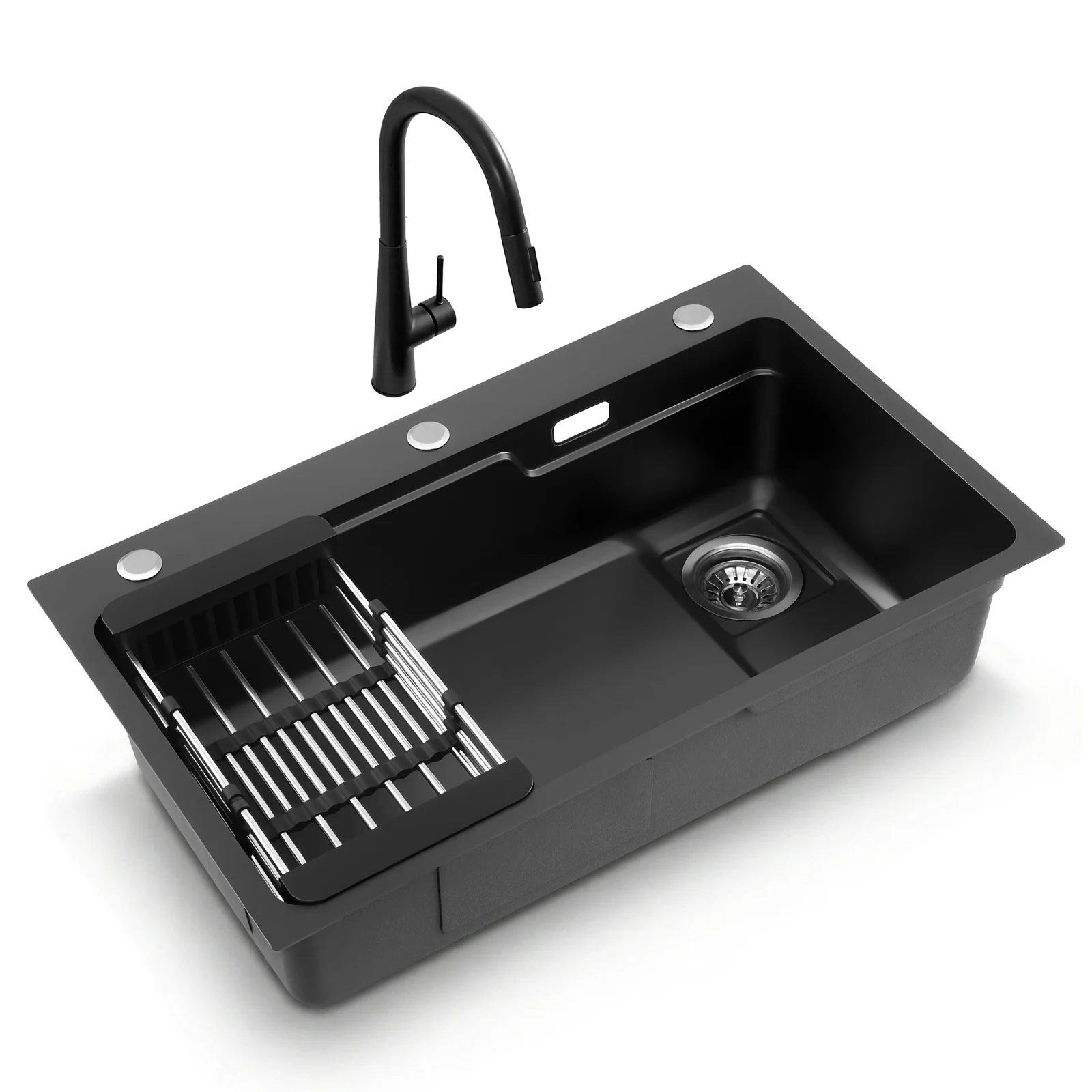 Cefito Stainless Steel Sink 75x45CM With Pull Out Mixer Tap Kitchen Basin Single Bowl Black