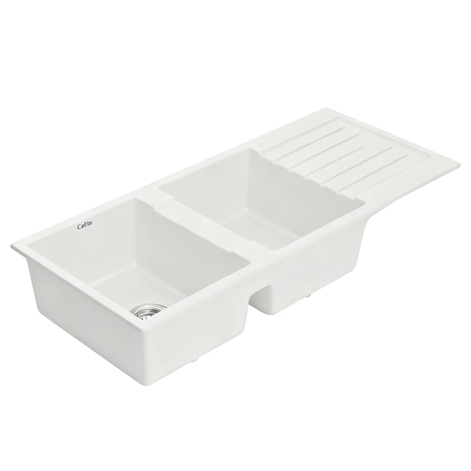Cefito Kitchen Sink 116x50cm Granite Stone Sink Double Bowl White