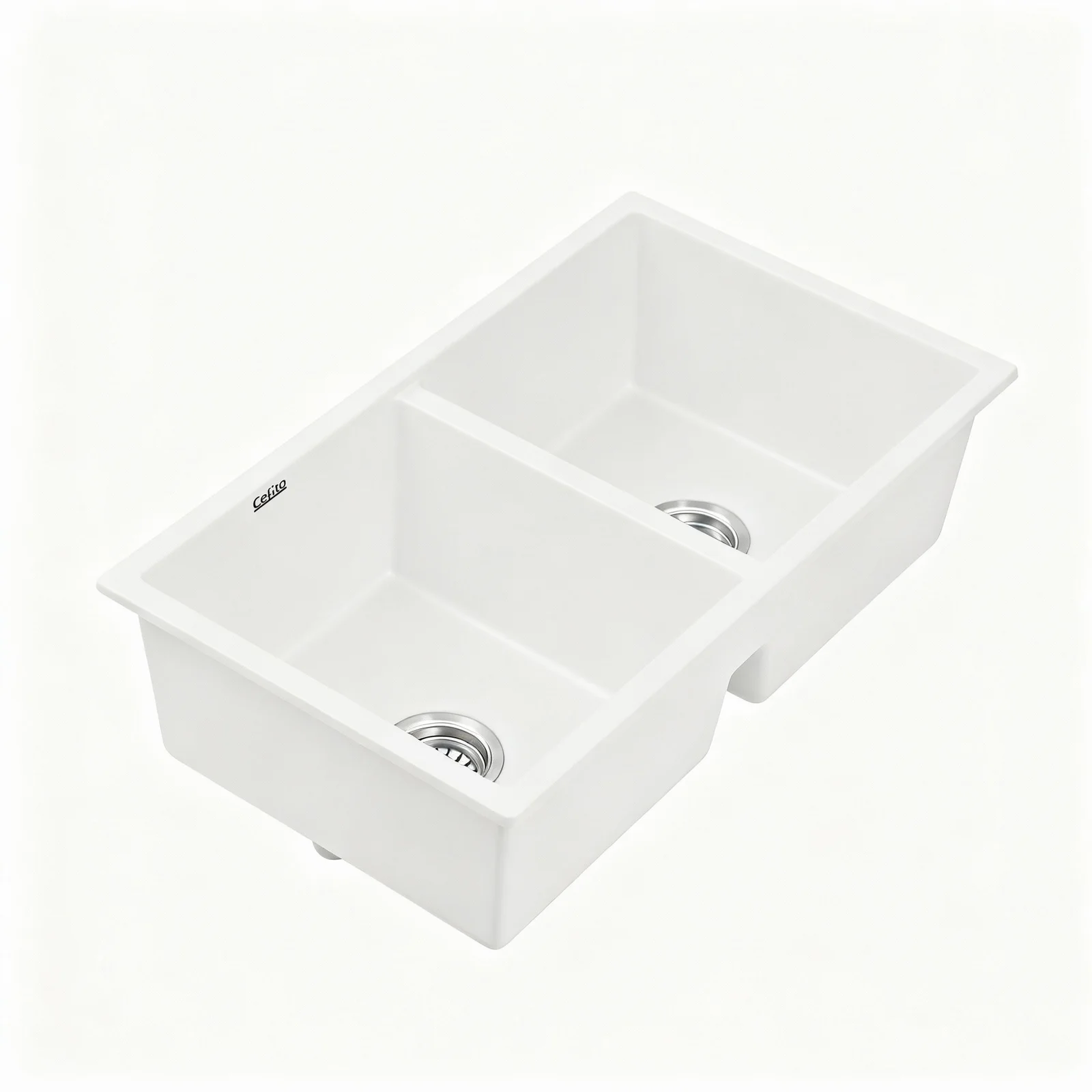 Cefito Kitchen Sink 77x45cm Granite Stone Sink Double Bowl White