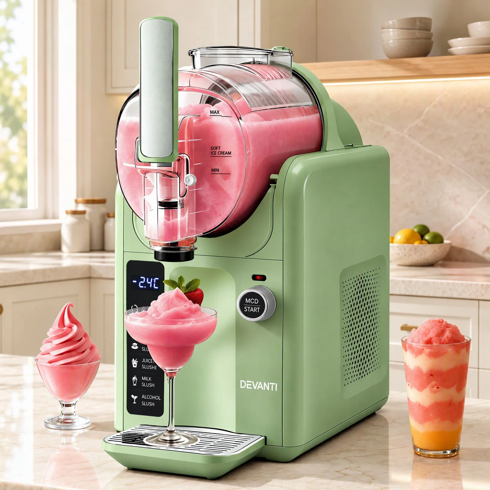 Devanti 5in1 Slushie Machine Ice Cream Maker 2L Sage Green