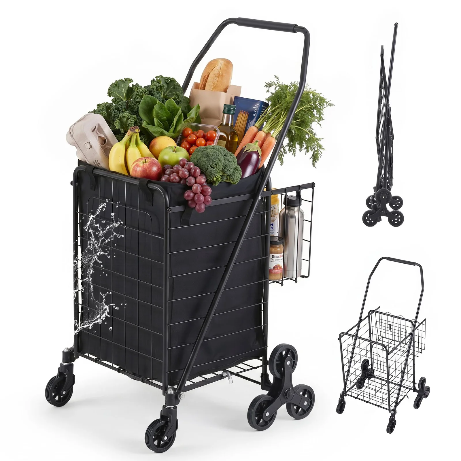 Emajin Shopping Trolley Cart Folding Aluminium Utility Cart Black