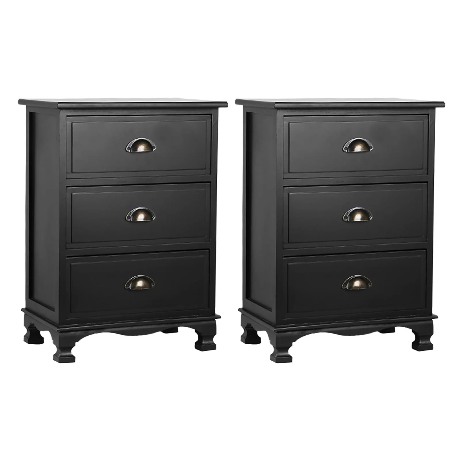 Artiss 2x Bedside Table 3 Drawers Vintage - THYME Black