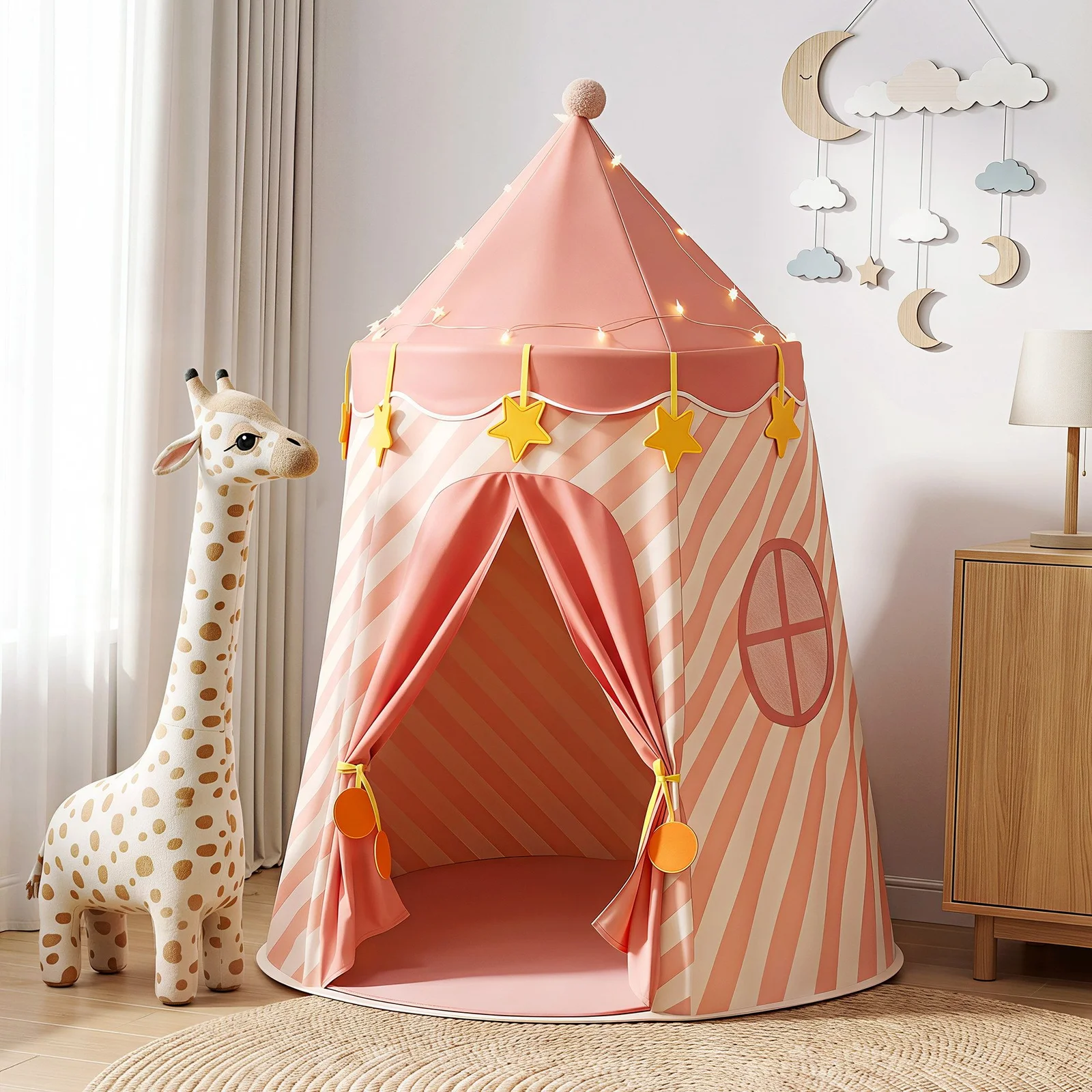 Keezi Kids Play Tent with Star Lights and Window Carry Bag 116cmx153cm Playhouse