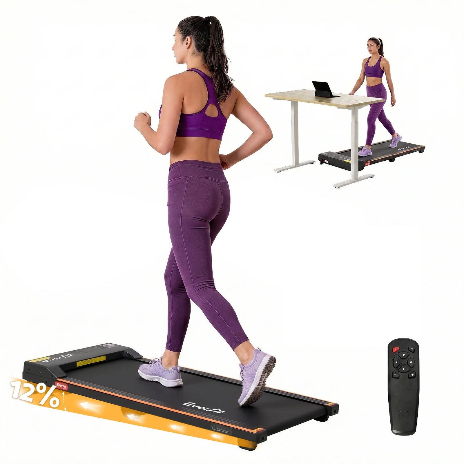  Everfit 3 in 1 Walking Pad Treadmill 12% Incline Under Desk Treadmills for Home Gym With 38cm Wide Belt