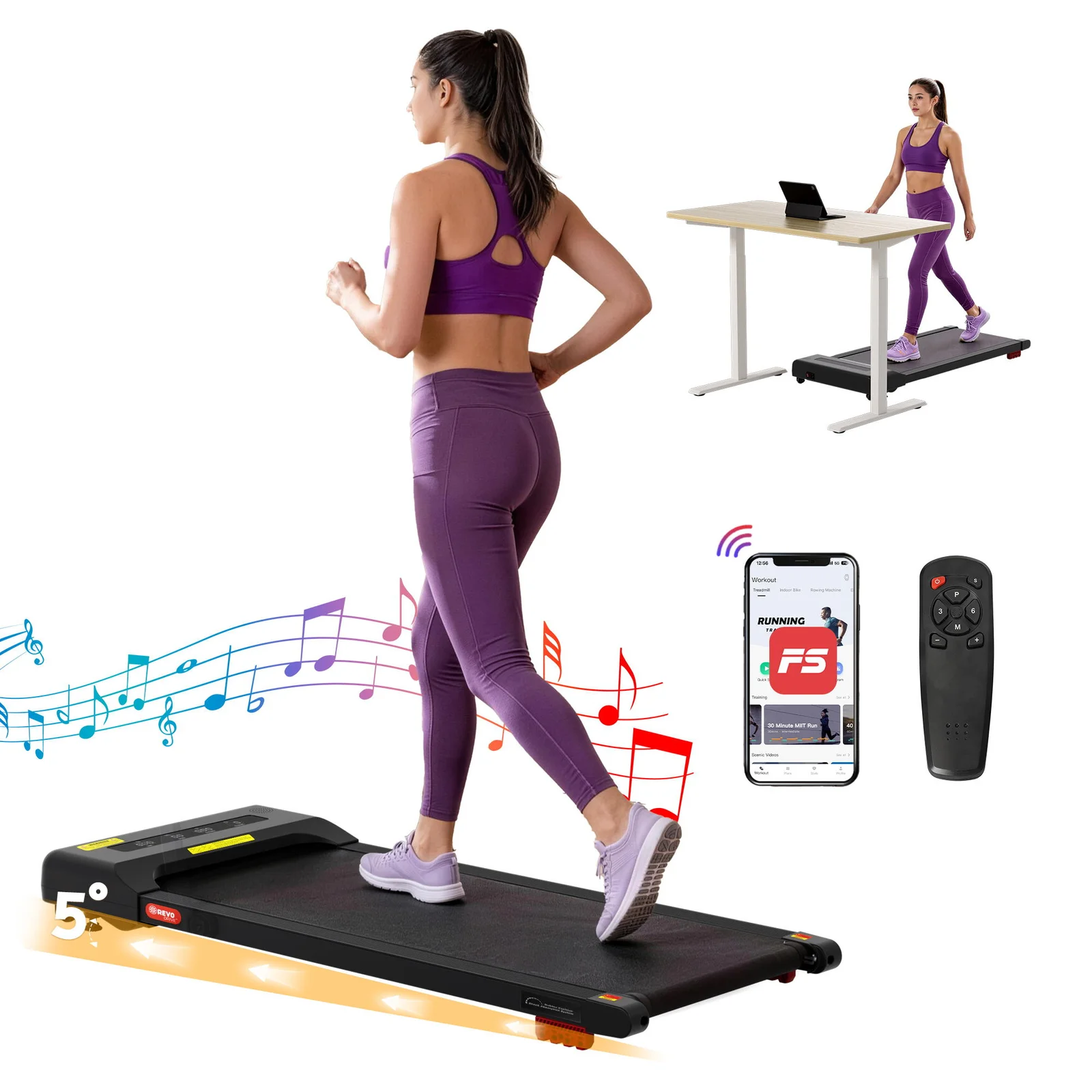 Everfit Treadmill Electric Walking Pad Incline Under Desk Home Gym 380mm Black