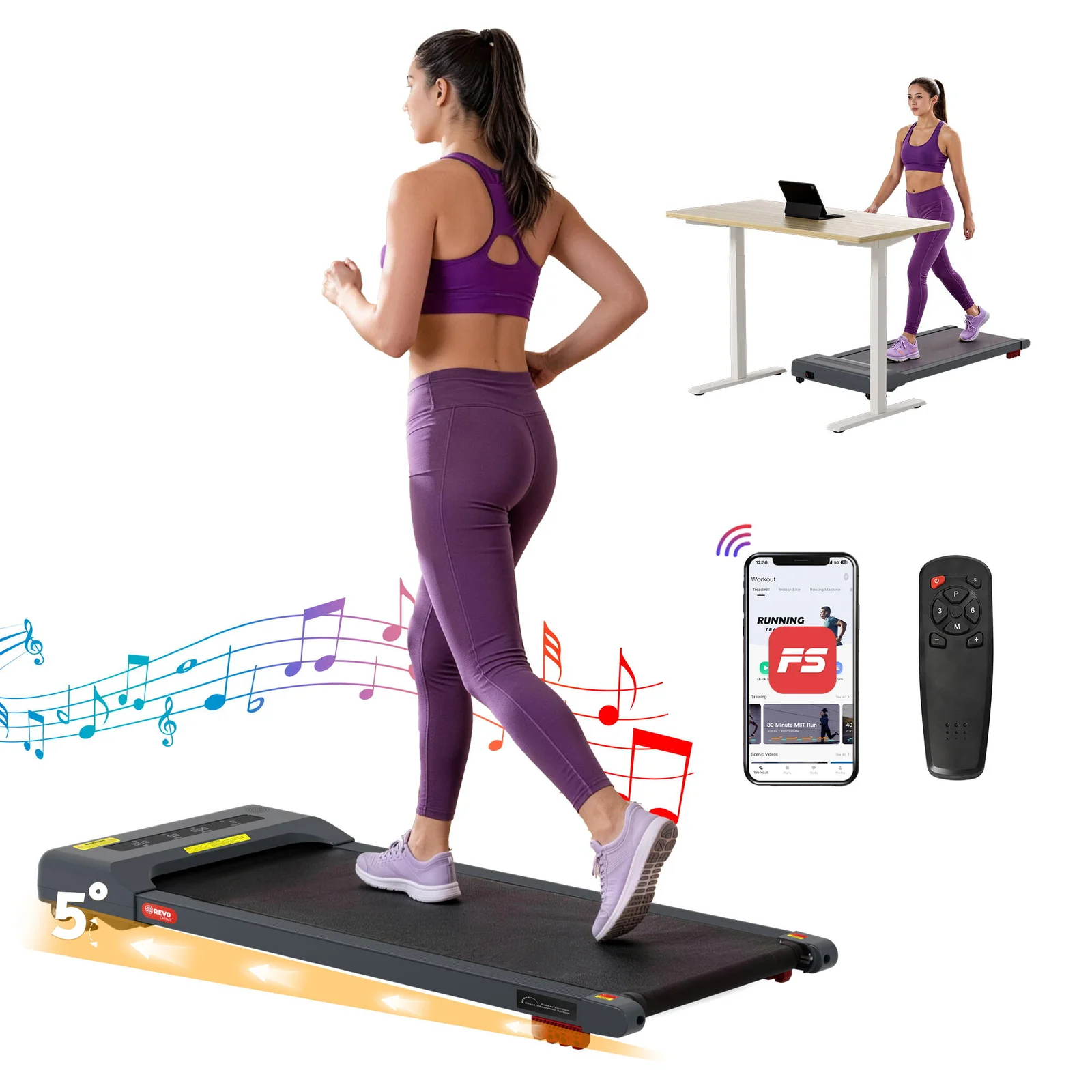 Everfit Treadmill Electric Walking Pad Incline Under Desk Home Gym 380mm Grey