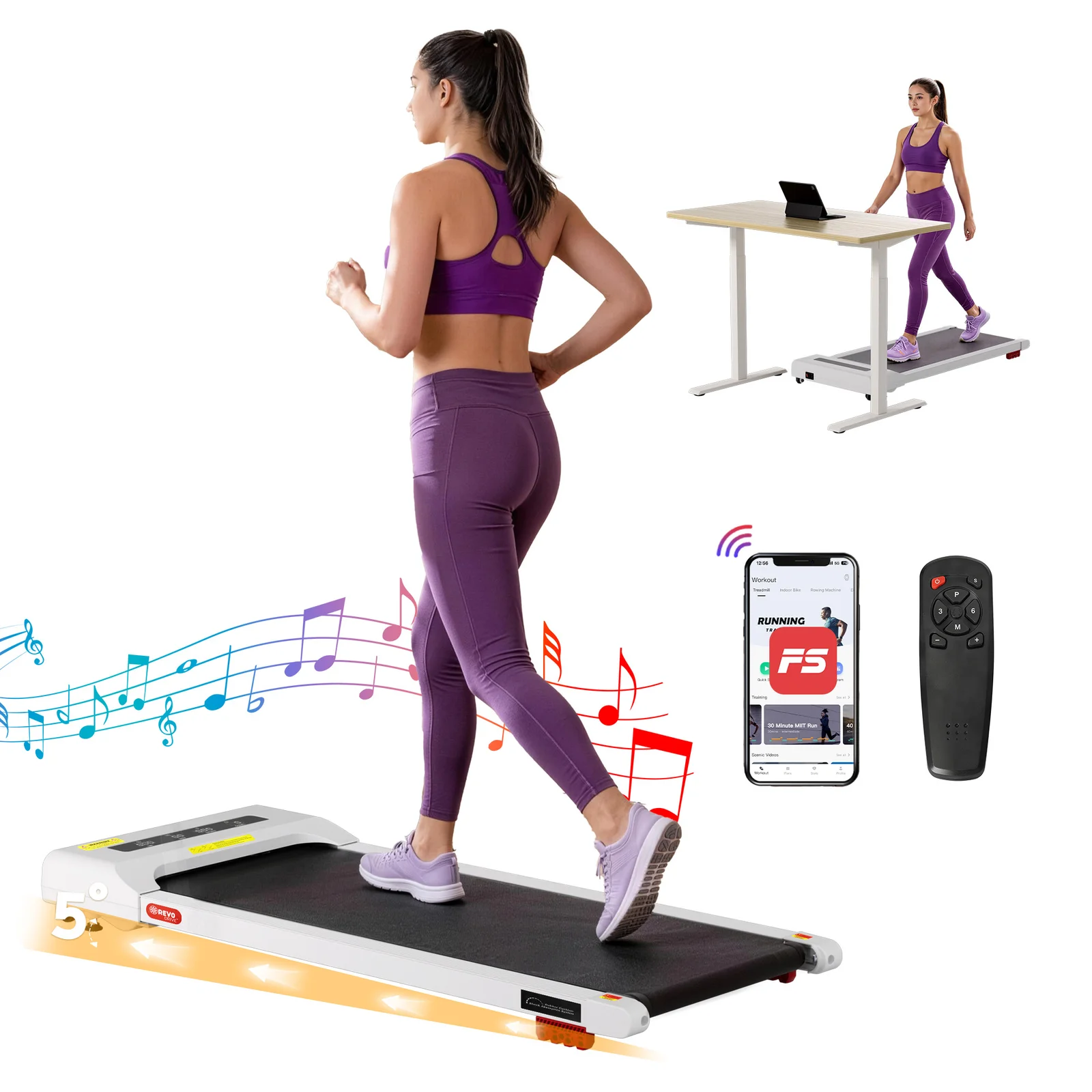 Everfit Treadmill Electric Walking Pad Incline Under Desk Home Gym 380mm White