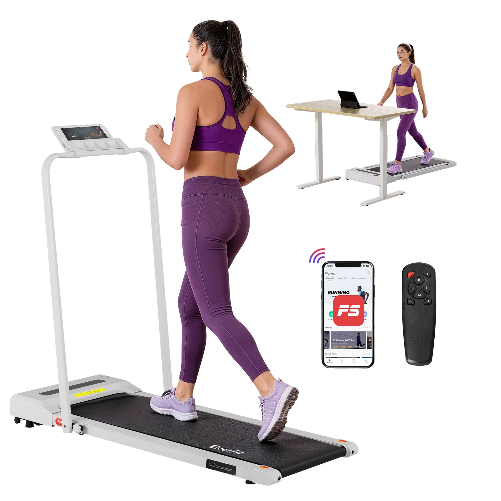 Everfit Treadmill Electric Walking Pad Under Desk Home Gym Fitness 380mm White