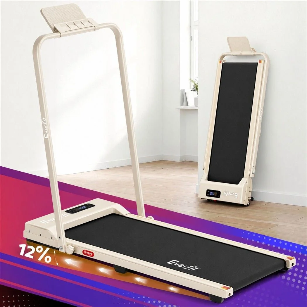 Everfit 3 in 1 Walking Pad Treadmill 12% Incline Foldable Under Desk Treadmills for Home 38cm Beige