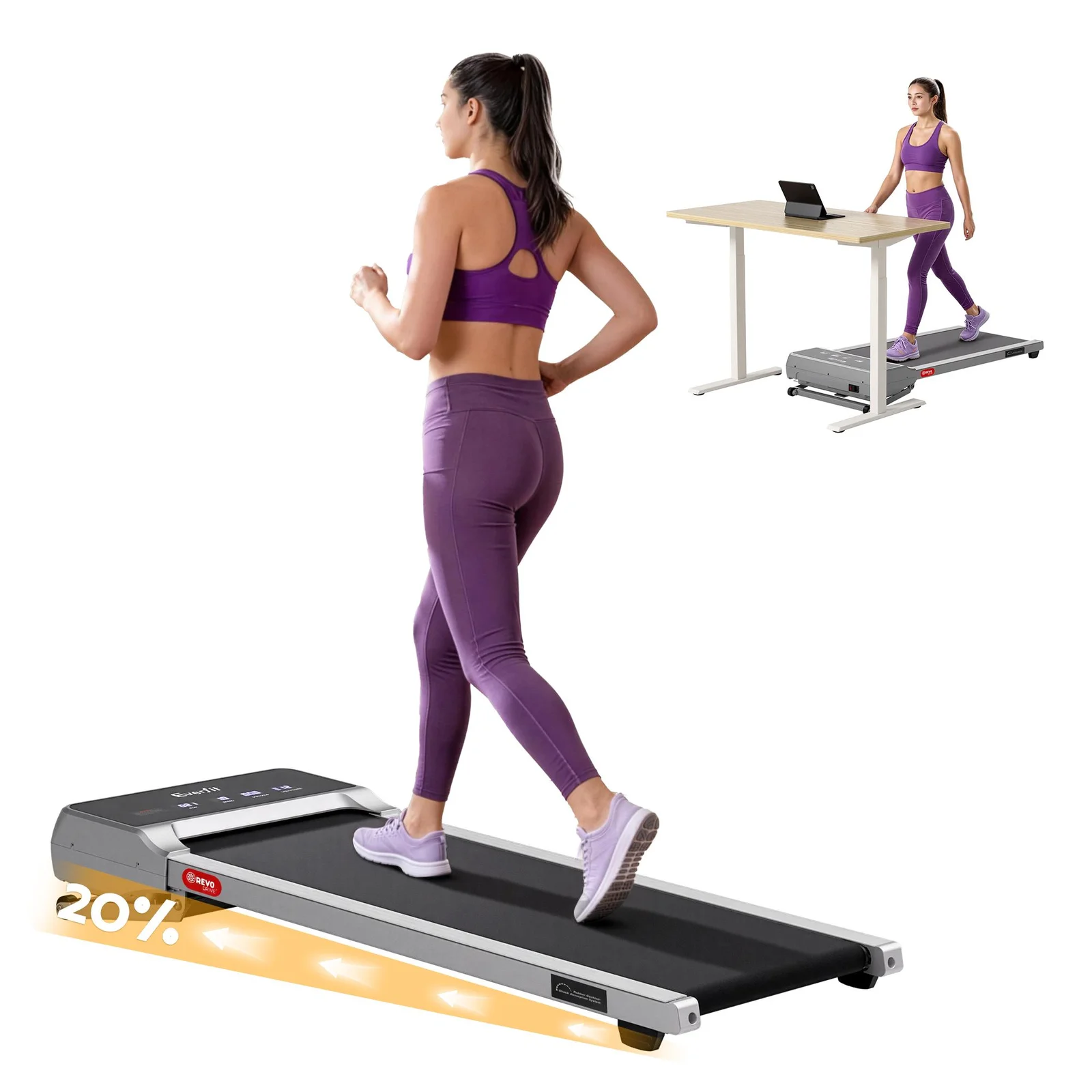  Everfit 3 in 1 Walking Pad Treadmill 20% Auto Incline Under Desk Treadmills for Home Gym With 40cm Wide Belt Sliver