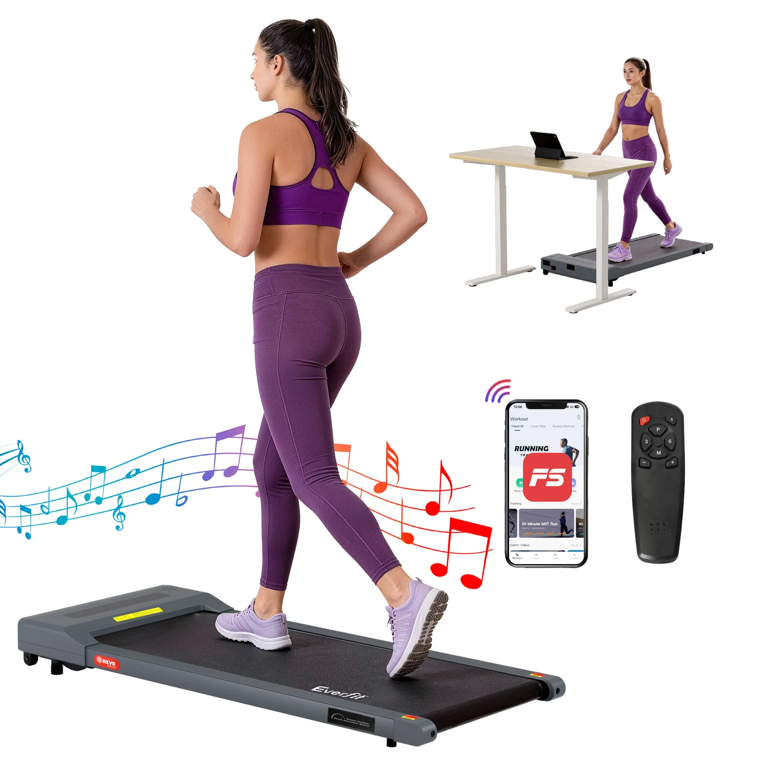 Everfit Treadmill Electric Walking Pad Under Desk Home Gym Fitness 400mm Grey