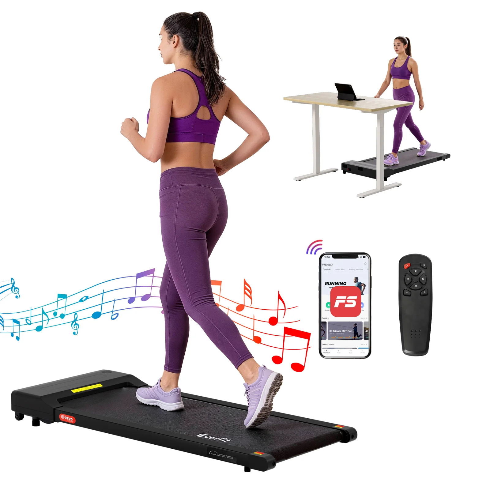 Everfit Treadmill Electric Walking Pad Under Desk Home Gym Fitness 400mm Black