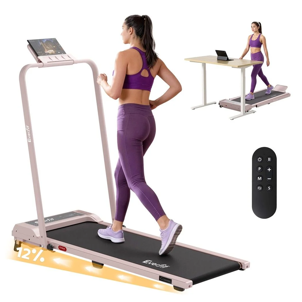 Everfit 3 in 1 Walking Pad Treadmill 12% Incline Foldable Under Desk Treadmills for Home Gym With 40cm Wide Belt Pink