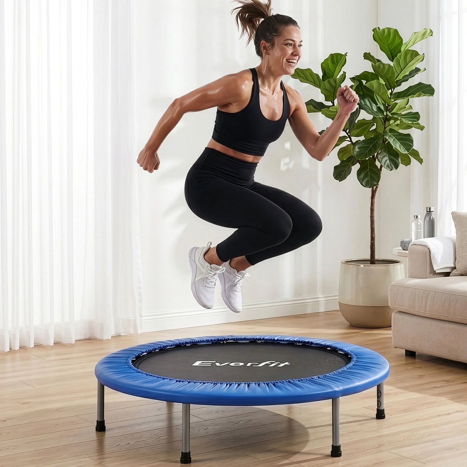 Everfit 40-Inch Fitness Trampoline Rebounder Mini Round Trampoline Home Workouts