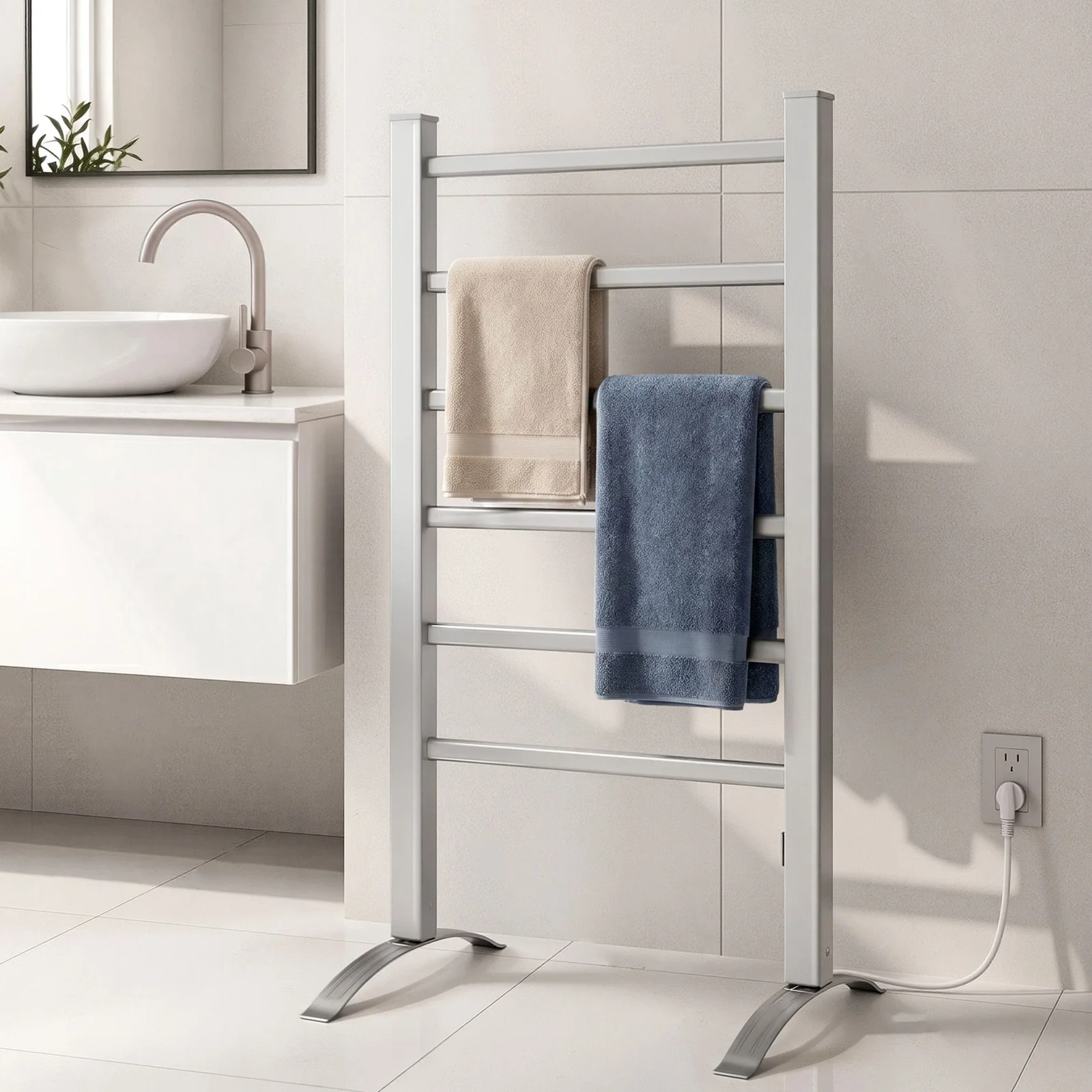 Devanti Electric Heated Towel Rail Rack 6 Bars Freestanding Clothes Dry Warmer