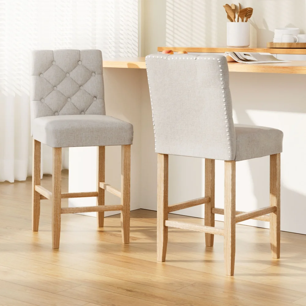 Artiss 2x Bar Stools Linen Upholstered Chairs