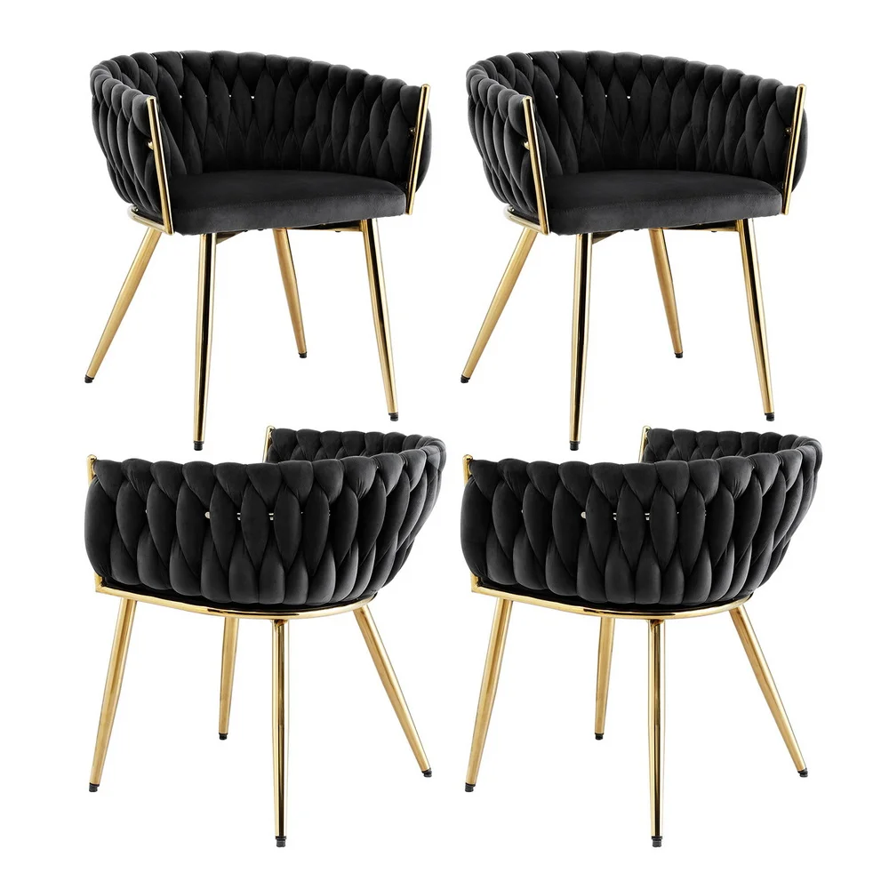 1 Set of 4 Artiss Dining Chairs Velvet Armchair Black