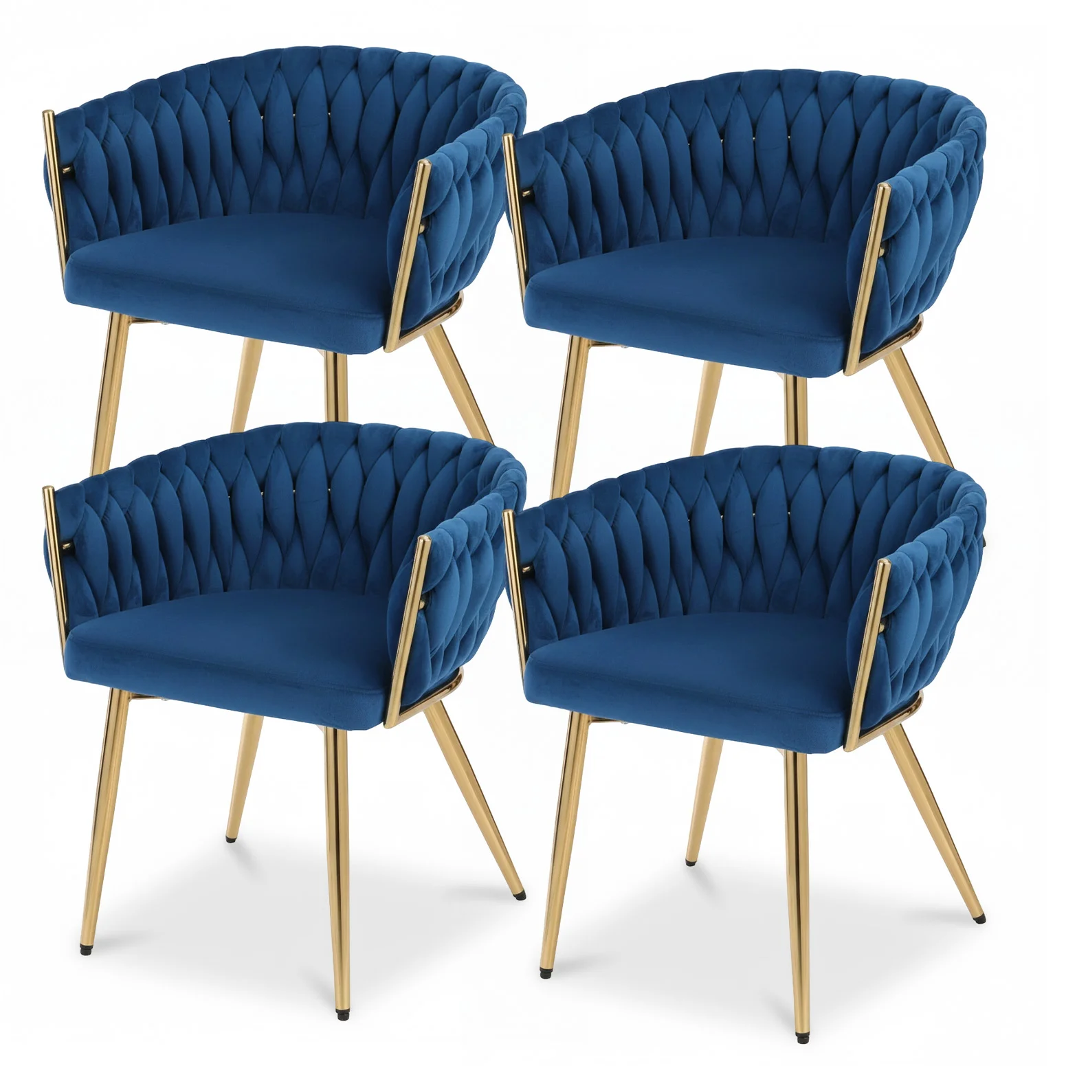 1 Set of 4 Artiss Dining Chairs Velvet Weaving Armchair Blue