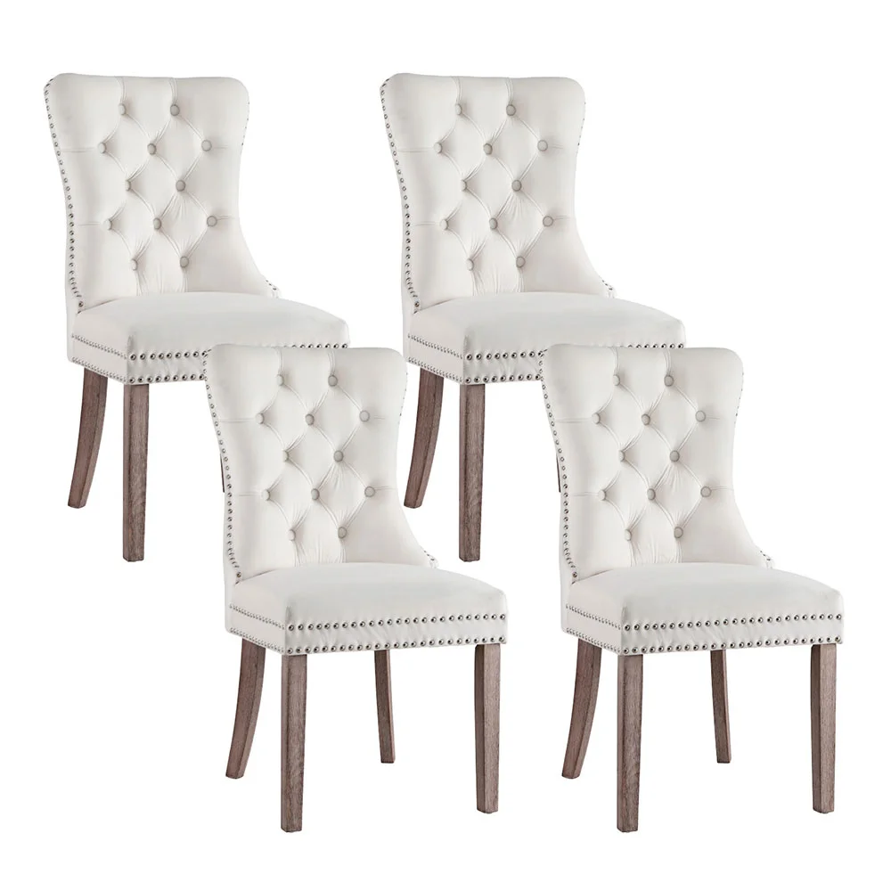 1 Set of 4 Artiss Dining Chairs Beige Velvet
