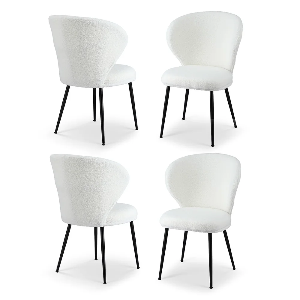Artiss 4x Dining Chairs Sherpa Boucle Wing Back White