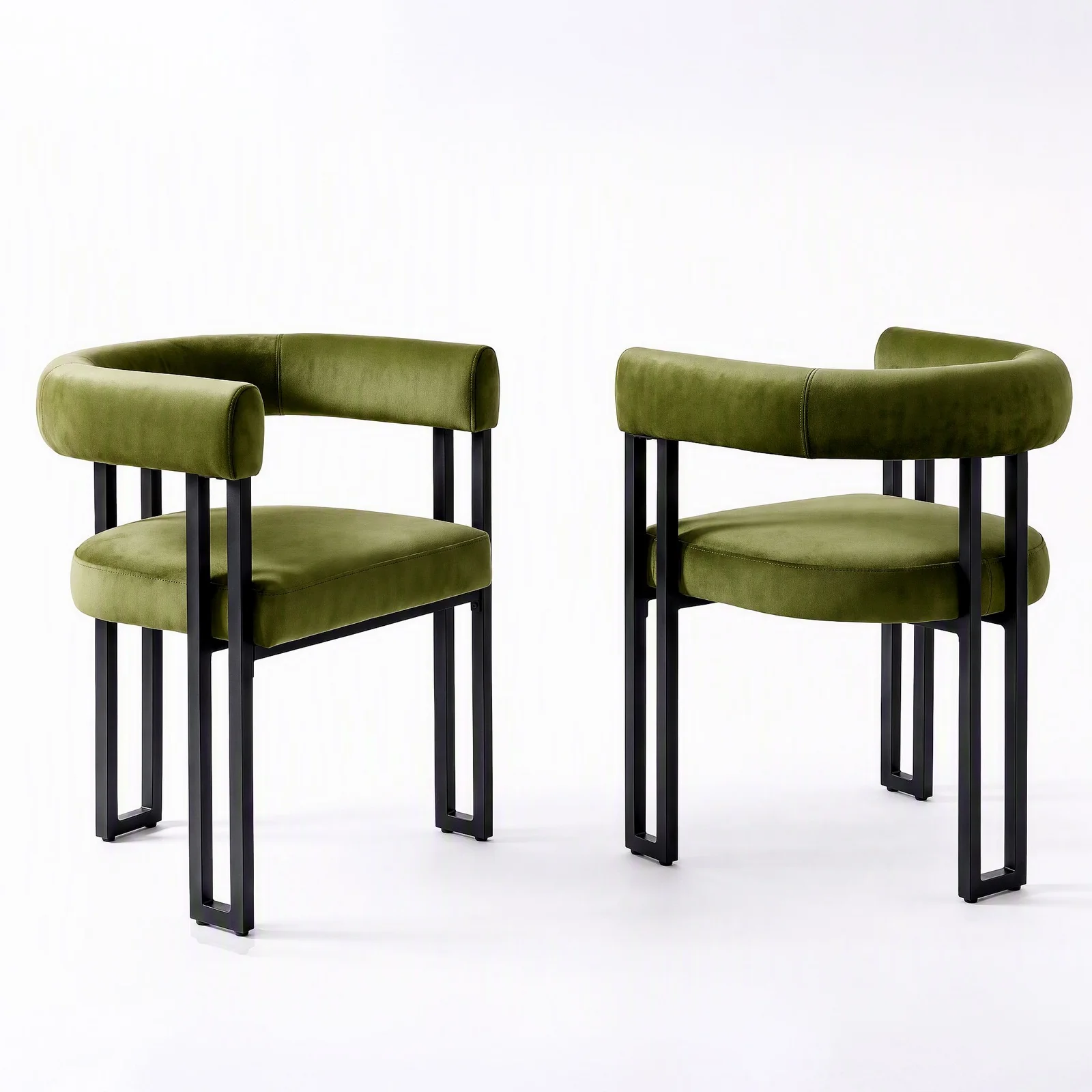 Artiss Dining Chairs Set of 2 Velvet Upholstered Barrel Chairs with Curved Armrests & Back Green