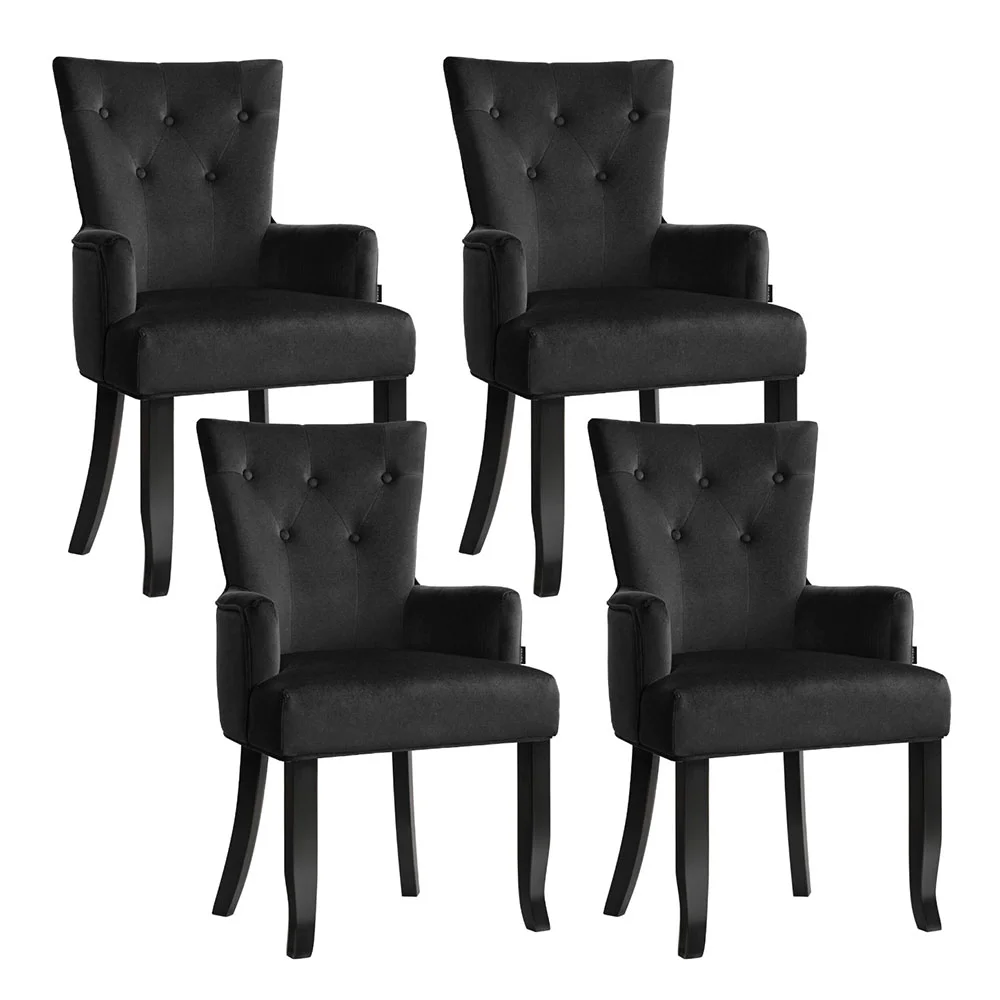 4x Artiss Dining Chairs Velvet French Provincial Armchair Black
