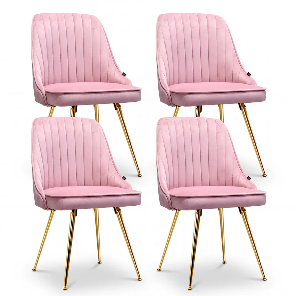 Artiss Dining Chairs Set of 4 Velvet Channel Tufted Pink