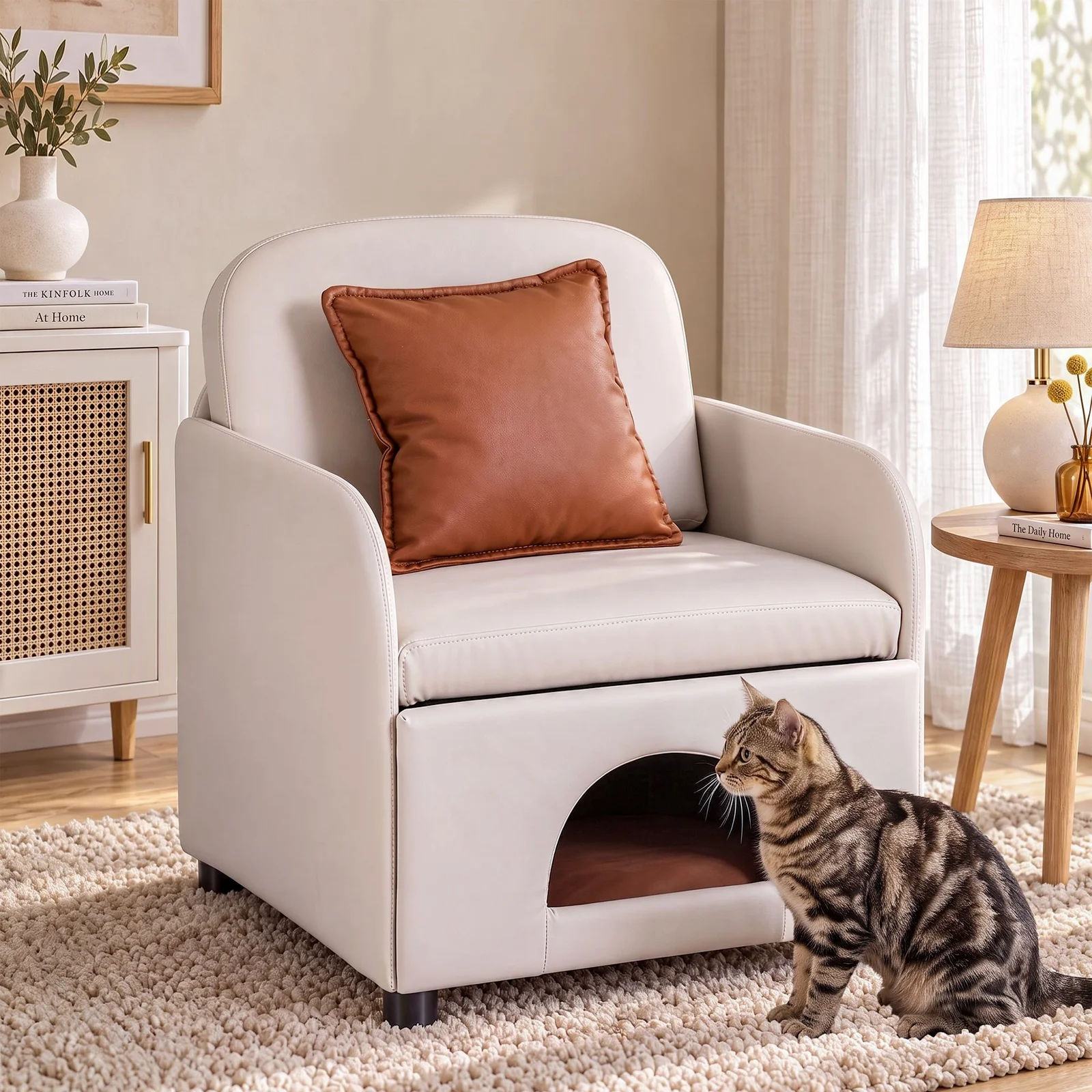 Artiss Armchair PU Leather Pet Accent Lounge Chair Cushion Beige